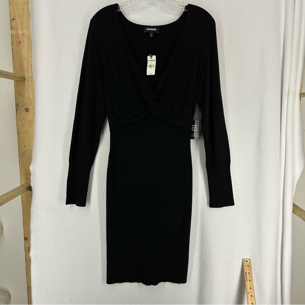 NWT Express Long Sleeve Ribbed Midi Dress Medium Black